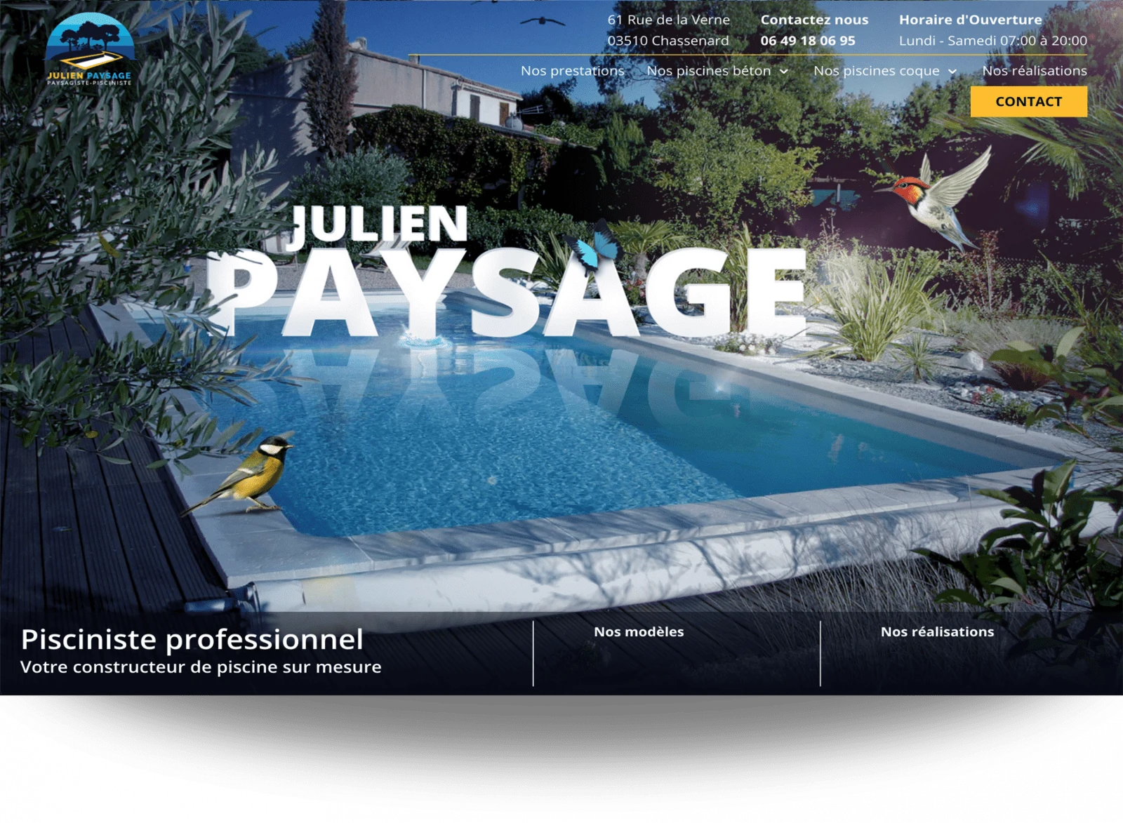 Mockup d'une landing page premium pour un paysagiste pisciniste