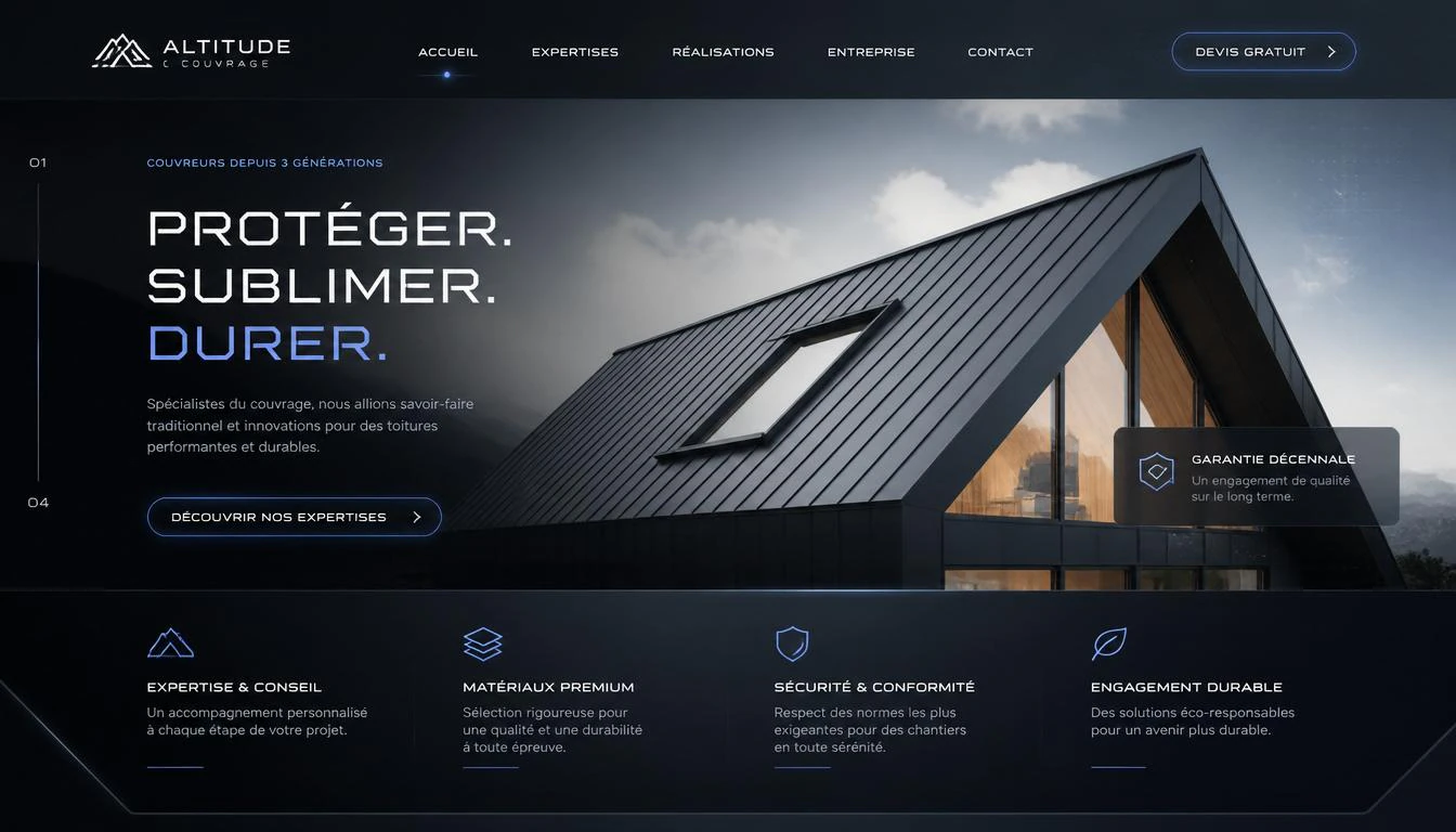 Mockup d'une landing page premium pour un couvreur